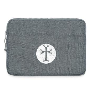 Stylized Armenian Cross in White Circle - Laptop bag 15" - heather grey - Front