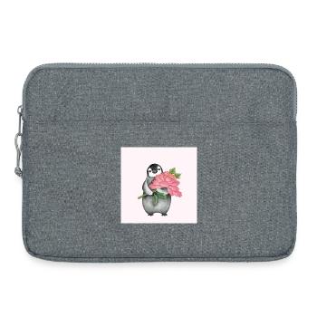 Niedlicher Pinguin mit Pfingstrose - Laptoptasche 15" - Grau meliert - Vorne