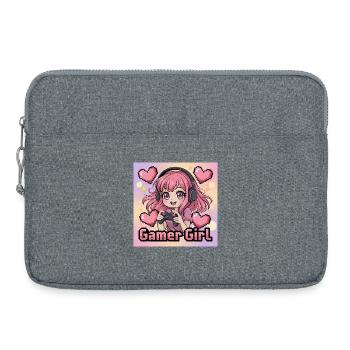 Pixel Art Gamer Mädchen Illustration - Laptoptasche 15" - Grau meliert - Vorne