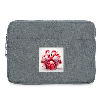 Cœurs de Flamants Rose et Fleurs - Sacoche pour ordinateur portable 15 pouces - gris chiné - Devant