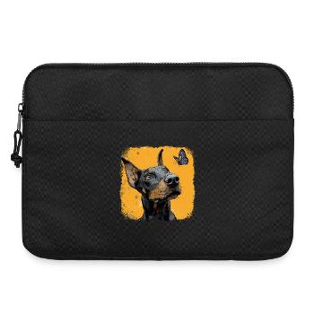 Funny Doberman and Butterfly on Orange - Laptop bag 15" - black - Front