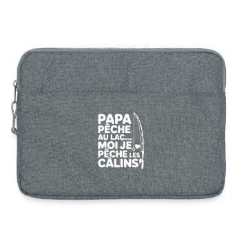 T-shirt bébé humour – Papa pêche, moi câlins 💖 - Sacoche pour ordinateur portable 15 pouces - gris chiné - Devant