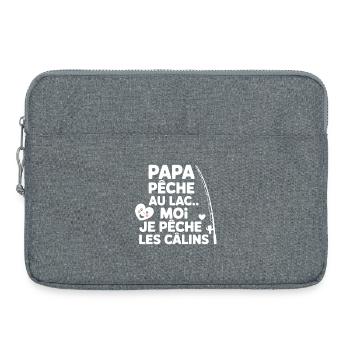 T-shirt bébé humour – Papa pêche, moi câlins 💖 - Sacoche pour ordinateur portable 15 pouces - gris chiné - Devant