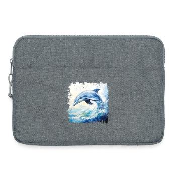 Fun-loving dolphin in watercolor swirl - Laptop bag 15" - heather grey - Front