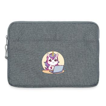 Licorne fatiguée sur ordinateur portable avec du café - Sacoche pour ordinateur portable 15 pouces - gris chiné - Devant