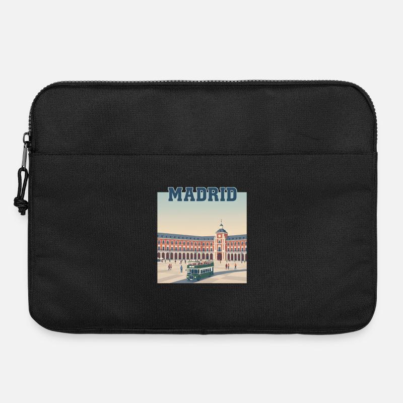 Madrid Plaza Retro Bus Scene - Laptop bag 15" - black
