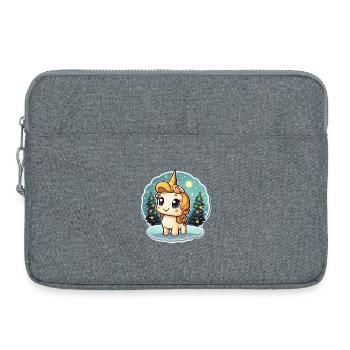 Winterzauber Einhorn im Schneewald - Laptoptasche 15" - Grau meliert - Vorne