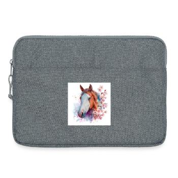 Watercolor Horse and Cherry Blossoms - Laptop bag 15" - heather grey - Front