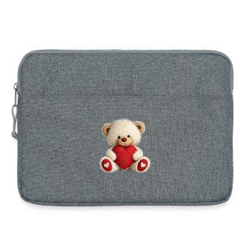 Petit ours en peluche au crochet mignon avec un cœur rouge - Sacoche pour ordinateur portable 15 pouces - gris chiné - Devant