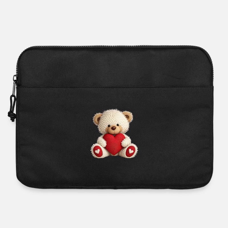 Niedlicher Häkel Teddybär Mit Rotem Herz - Laptoptasche 15" - Schwarz