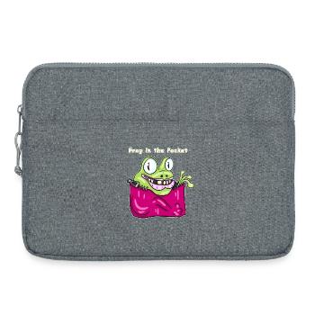 Grenouille dans la poche - Motif drôle de grenouille de poche - Sacoche pour ordinateur portable 15 pouces - gris chiné - Devant