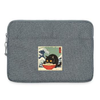 Japan Cat Ramen Noodles Retro Wave Pattern - Laptop bag 15" - heather grey - Front