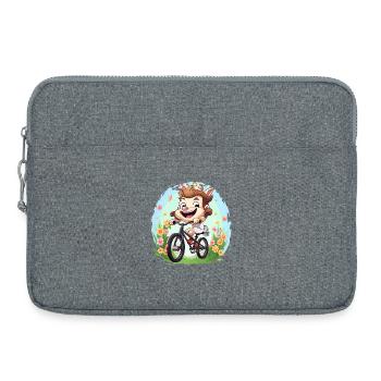 Amoureux des animaux joyeux à vélo - Sacoche pour ordinateur portable 15 pouces - gris chiné - Devant