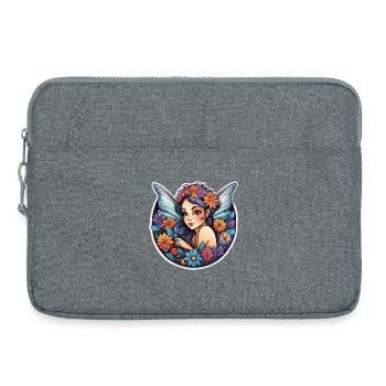 Geflügeltes Blumen-Feenland - Laptoptasche 15" - Grau meliert - Vorne