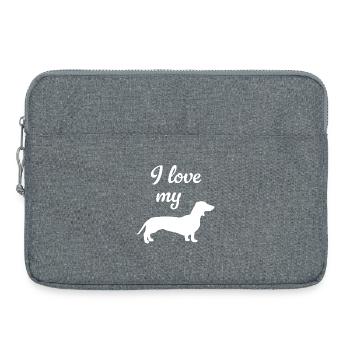 J’adore mon chien teckel, maître éventail, patte de maîtresse - Sacoche pour ordinateur portable 15 pouces - gris chiné - Devant