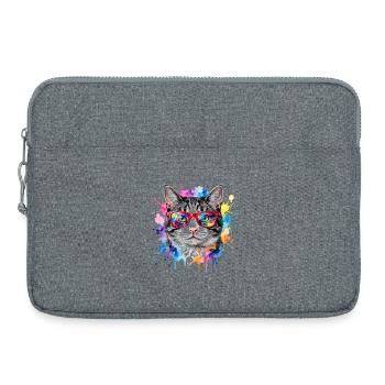 Cadeau de visage de chat en aquarelle arc-en-ciel - Sacoche pour ordinateur portable 15 pouces - gris chiné - Devant