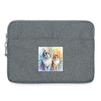 Portrait du duo de chats en aquarelle - Sacoche pour ordinateur portable 15 pouces - gris chiné - Devant