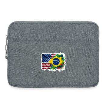 Sticker USA Brésil - Design Drapeau Double Nationa - Sacoche pour ordinateur portable 15 pouces - gris chiné - Devant