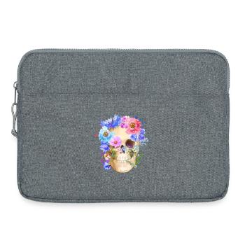 Colorful skull with flowers poppy - Laptop bag 15" - heather grey - Front