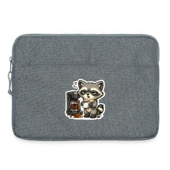 Coffee Raccoon – Tired raccoon with coffee machine - Laptop bag 15" - heather grey - Front