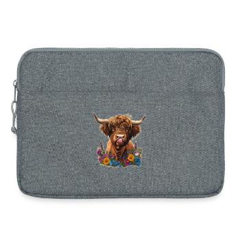 Bovins Highland avec des fleurs - Sacoche pour ordinateur portable 15 pouces - gris chiné - Devant