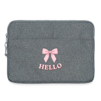 Pink Hello with ribbon - Laptop bag 15" - heather grey - Front