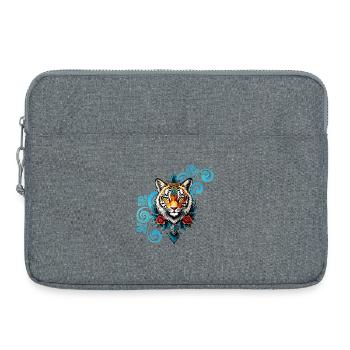 Tiger with floral decorations. - Laptop bag 15" - heather grey - Front