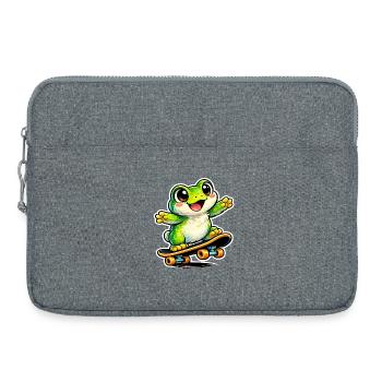 Fröhlicher Frosch Skateboard - Laptoptasche 15" - Grau meliert - Vorne