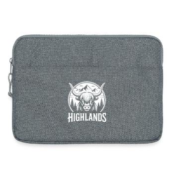 Highland Cow Mountain Landscape Round Logo - Laptop bag 15" - heather grey - Front
