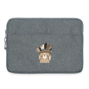 Ours mignon avec coiffe en plumes dans le style boho - Sacoche pour ordinateur portable 15 pouces - gris chiné - Devant