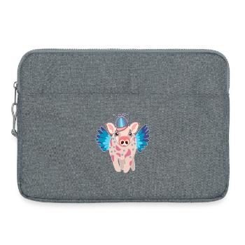 Cochon ailé pastel avec bonnet - Sacoche pour ordinateur portable 15 pouces - gris chiné - Devant