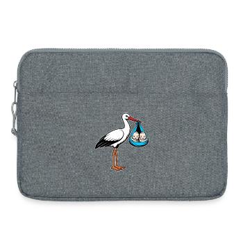 Stork with baby's twins in cloth blue - Laptop bag 15" - heather grey - Front