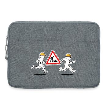 Two construction workers carry a construction site sign - Laptop bag 15" - heather grey - Front