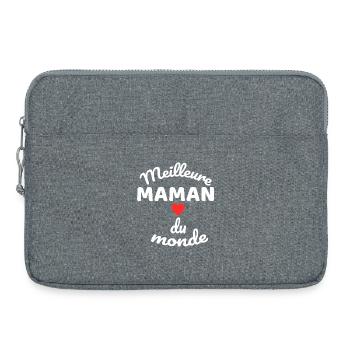 Cœur Maman du Monde en Script Blanc - Sacoche pour ordinateur portable 15 pouces - gris chiné - Devant