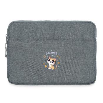 Chat rêveur et étoiles kawaii - Sacoche pour ordinateur portable 15 pouces - gris chiné - Devant