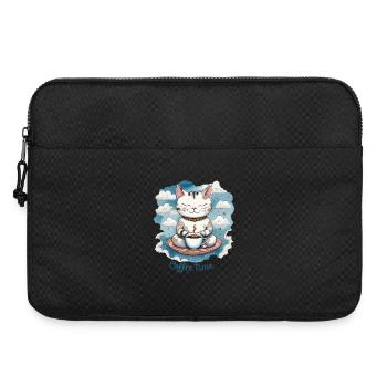Katze trinkt Kaffee, Kaffeezeit, Katzenhumor - Laptoptasche 15" - Schwarz - Vorne