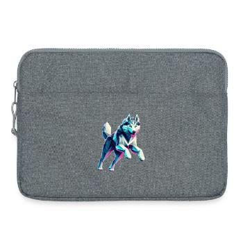 chien husky qui court origami géométrique 3d - Sacoche pour ordinateur portable 15 pouces - gris chiné - Devant