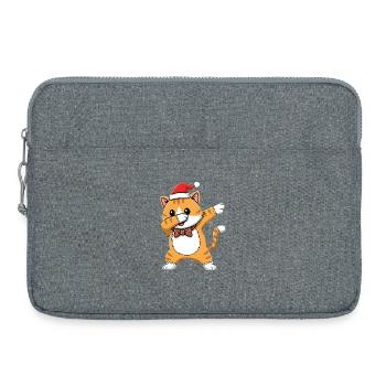 Dessin animé de chat en train de faire du Papa Noël avec un chapeau de Père Noël mignon - Sacoche pour ordinateur portable 15 pouces - gris chiné - Devant