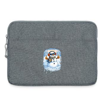 Bonhomme de neige sympa avec lunettes de soleil – amusement hivernal - Sacoche pour ordinateur portable 15 pouces - gris chiné - Devant