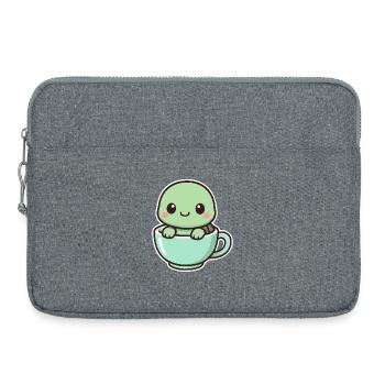 Tortue mignonne - style Kawaii - Sacoche pour ordinateur portable 15 pouces - gris chiné - Devant