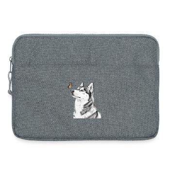 Husky mit Schmetterling Banksy Style Motiv - Laptoptasche 15" - Grau meliert - Vorne