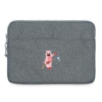 Schwein Angler Fisch Angeln - Laptoptasche 15" - Grau meliert - Vorne