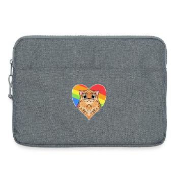 Regenbogen - Katze mit Herz - Laptoptasche 15" - Grau meliert - Vorne