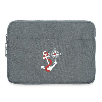 Rose des vents et ancre marine (blanc) - Sacoche pour ordinateur portable 15 pouces - gris chiné - Devant