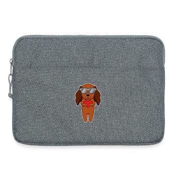 Chien avec coeur et lunettes - Teckel - Sacoche pour ordinateur portable 15 pouces - gris chiné - Devant
