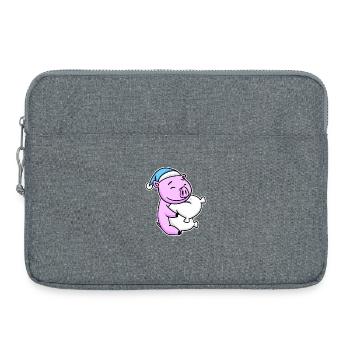 Cochon avec oreiller et bonnet somnolent - Sacoche pour ordinateur portable 15 pouces - gris chiné - Devant