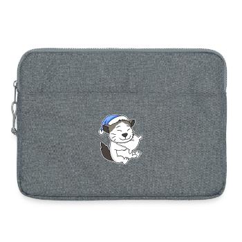 Dormir fatigué - Chat avec oreiller et bonnet somnolent - Sacoche pour ordinateur portable 15 pouces - gris chiné - Devant