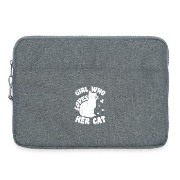 Fille qui aime son chat - Sacoche pour ordinateur portable 15 pouces - gris chiné - Devant