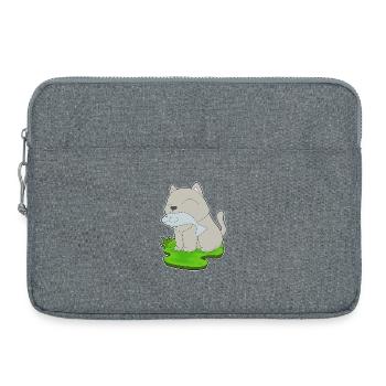 Katze Angler Fisch Angeln - Laptoptasche 15" - Grau meliert - Vorne