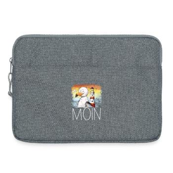 Moin Spruch Möwe Meer Leuchtturm Sonnenuntergang - Laptoptasche 15" - Grau meliert - Vorne